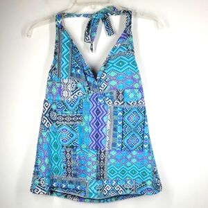 Mossimo Vibrant Blue and Purple Geometric Women's Tankini Top L
